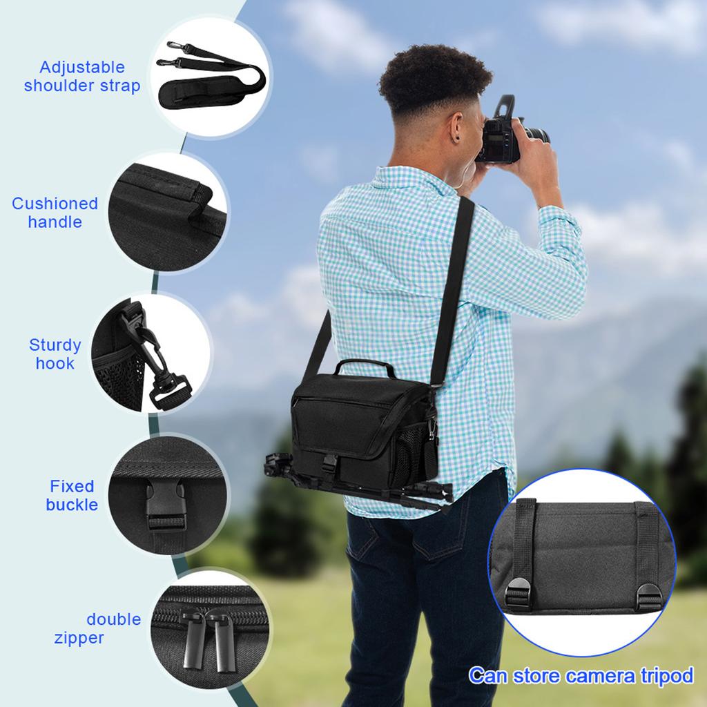 Camera Storage Bag Waterproof Lightweight Design Multiple Compartment Storage Adjustable Shoulder Strap Durability Polyester