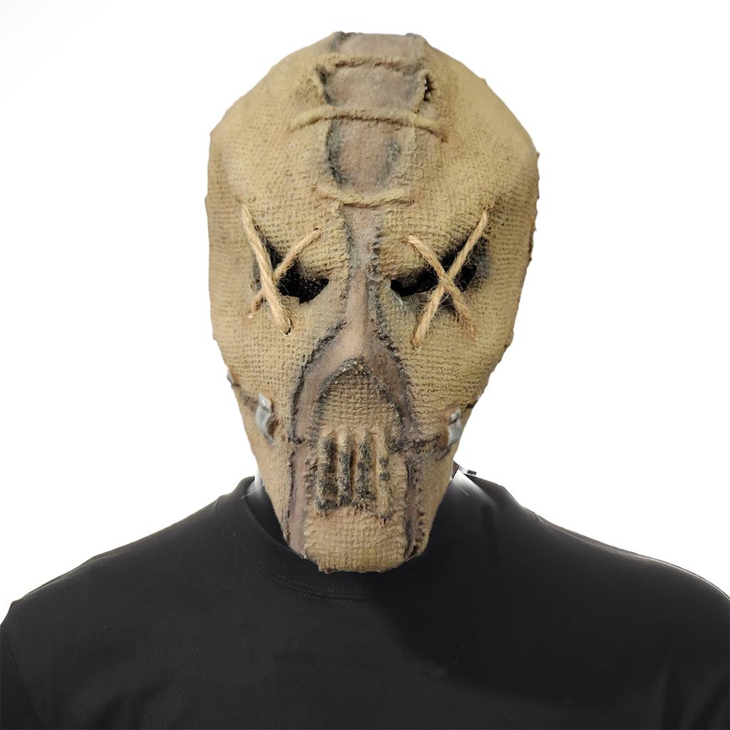 Burlap-Look Skull Mask Full Head Scarecrow Costume Mask with X-Stitch Eye Details for Halloween Party Cosplay