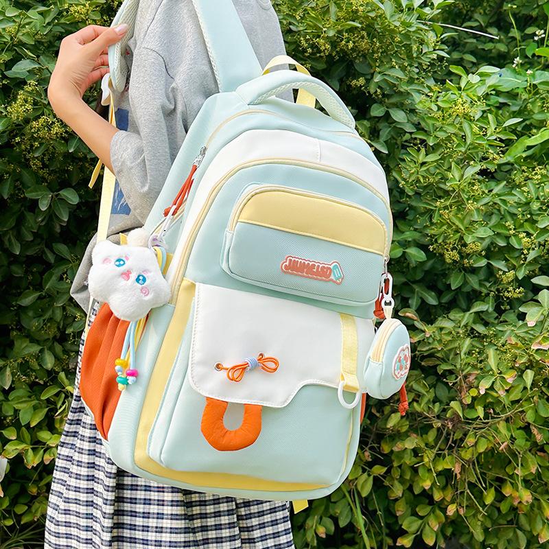 Schoolbag Korean Version Ins New High-value Fresh and Sweet Contrasting Splicing Backpack Junior High School Students Lightweight Spring Outing