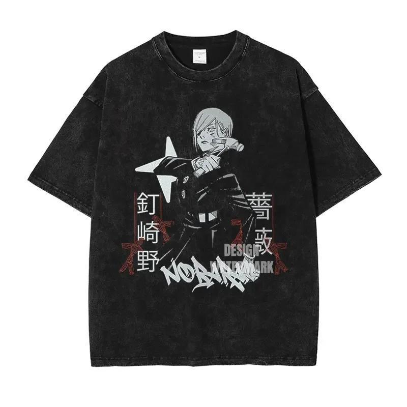 Summer Jujutsu Kaisen Anime Washed Vintage Shortsleeved Japanese Largesize Unisexs And Unisexs Slimming Top