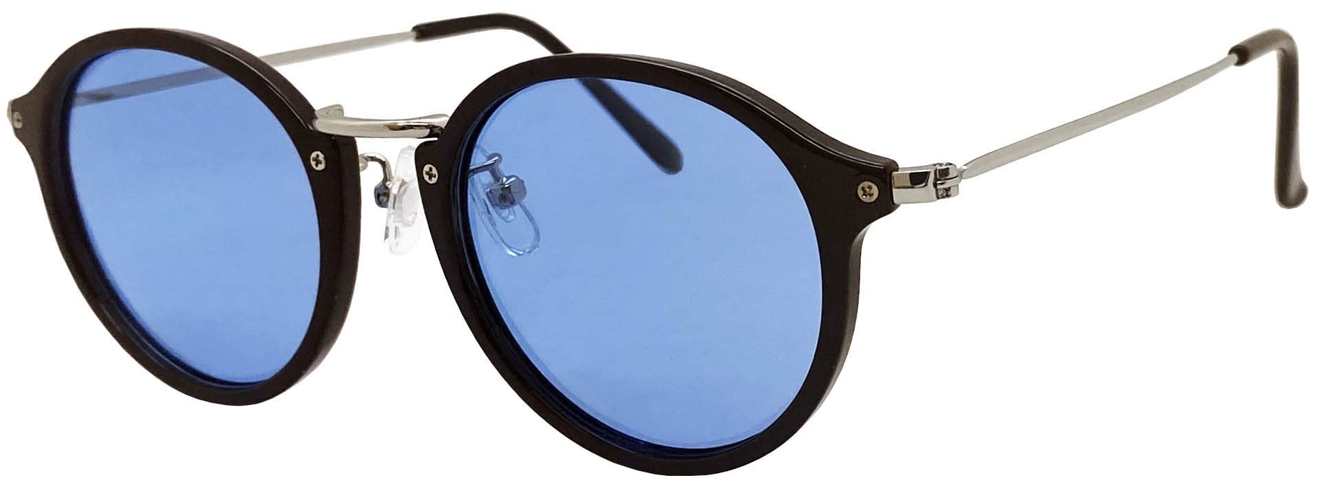 

az Polarized Light Cut Plastic Metal Combination Type Sunglasses Blue Polarized Lens [FaceTrick Label] Lens/UV Protection/Blue Black/Silver