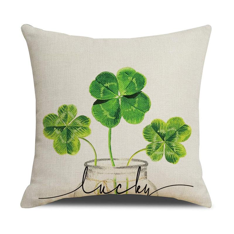 St. PASCAL's Day Four-leaf Clover Pillow Waist-leaning Ins Green Plant Sofa Pillow Cushion Cover