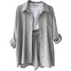 2024 Autumn Women's Two-Piece Set: Wrinkled Long Sleeve Shirt & High Waist Drawstring Shorts