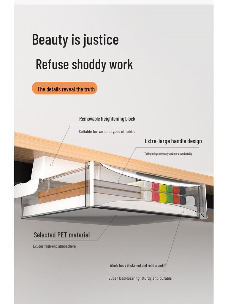 Adjustable Under-Desk Drawer: No Nails, No Drilling, Invisible Storage for Home or Office