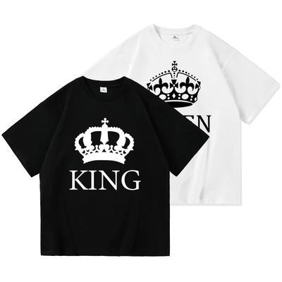 2023 Casual KING QUEEN Print Summer Cotton T Shirt Short Sleeve O Neck Loose Lovers' T Shirt Women Men Tops Tees