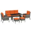 6 Pieces Rattan Garden Furniture Set with Dining Table and Cushions, Orange