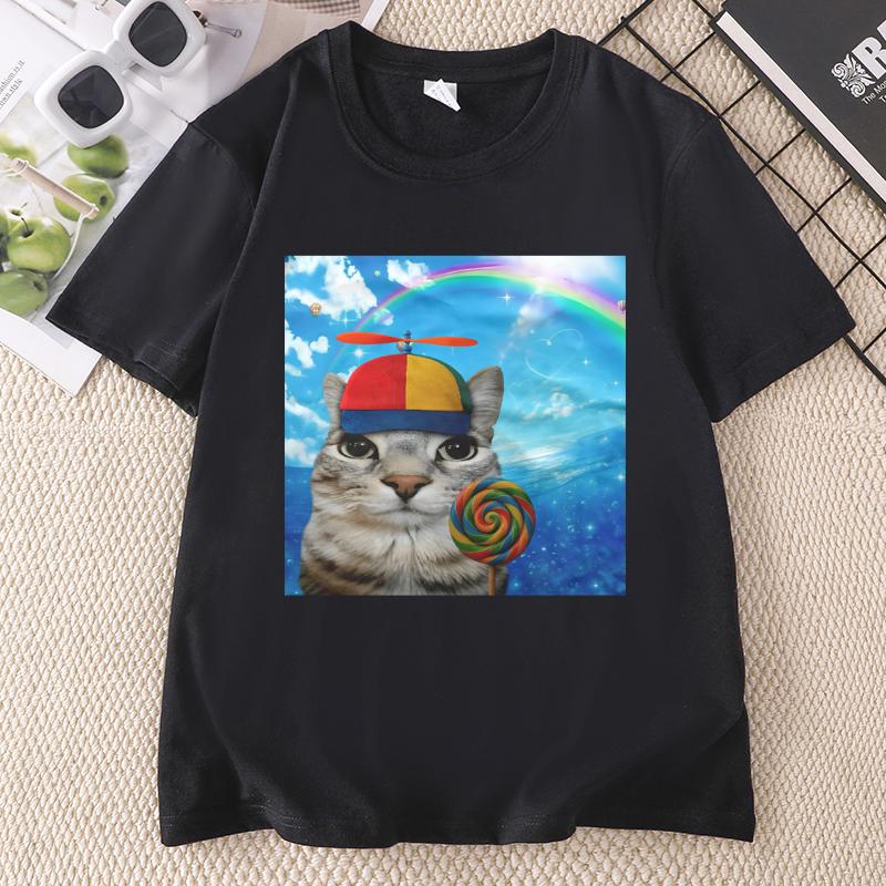 Happy Cat Dreamcore TShirt Funny Cats Brainrot Meme Tee Casual Kitten Tee Cat Lover Humor Tshirt Casual Round Neck Tees