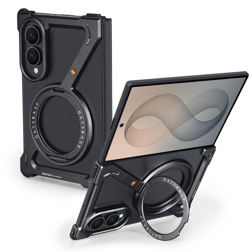 Aluminum Frame Phone Case for Samsung Galaxy Z Fold 8 Metal with 360°Rotate Magnetic Stand Anti-Drop Protector Bumper Cover