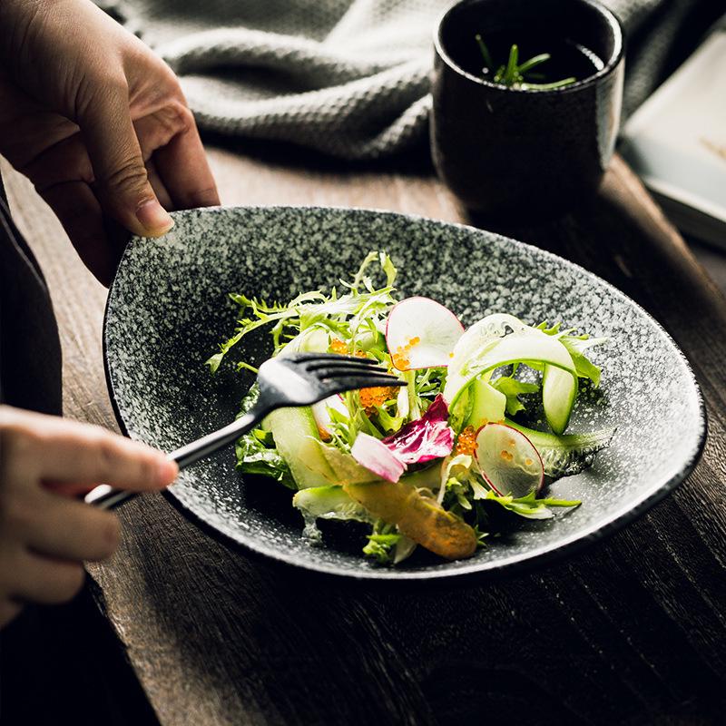 Japanese Olive Stone Pattern Ceramic Plate for Pasta and Pizza