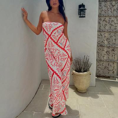 Damenbekleidung Neues Sommer Bedrucktes Lockeres Lässiges Sexy Trägerloses Kleid Strandurlaub Rock