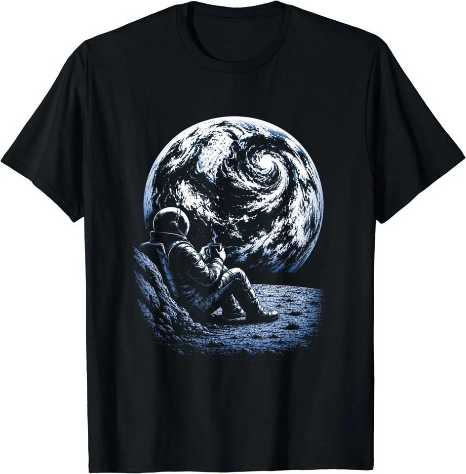 Funny Space Astronaut On The Moon Drinking Coffee T-Shirt