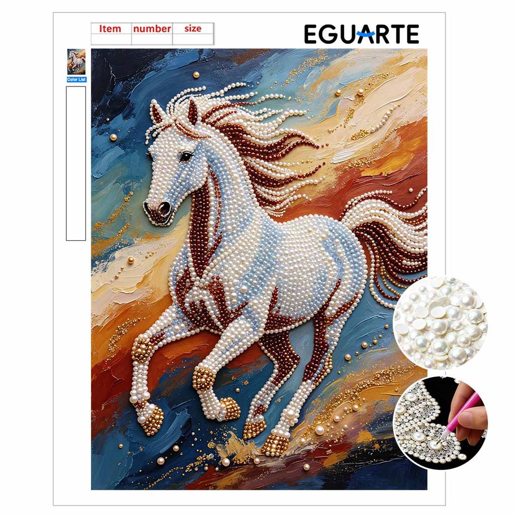 Majestic Horse Pearl Kit 5D DIY Round Rhinestone Art for Adults Relaxing Handmade Wall Decor National Day Gift Frameless Design