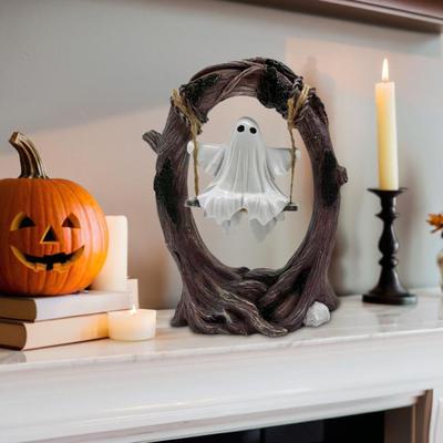 Halloween Geist auf Baumschaukel Figur Schwingende Cartoon Geist Statue Ornament Heim Büro Garten Terrasse Rasen Bücherregal Schreibtisch Dekoration