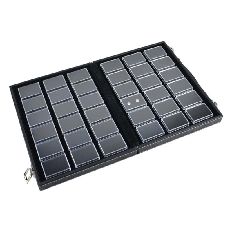 Clear Rectangular Jewelry Box with Handmade Leather Handle Displaying Organizers Suitable for Organizing Rings Bracelets