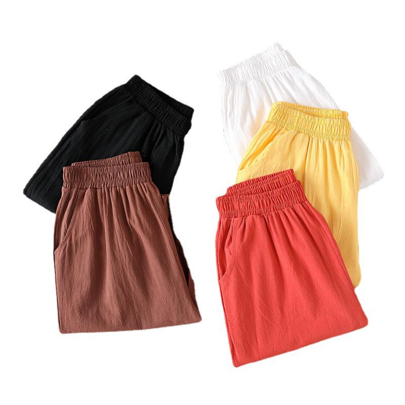 Damen Weitbein Leinen-Baumwolle Haremshose - Schlank, Lässig, Neunzehntel Länge