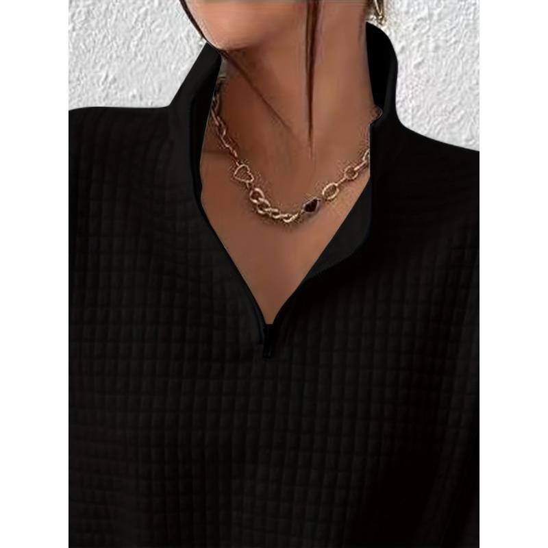 Mikina pulovr se čtvrtinovým zipem s vaflovou mřížkou, ležérní mikina s dlouhým rukávem a klopou na podzim a zimu, dámské oblečení