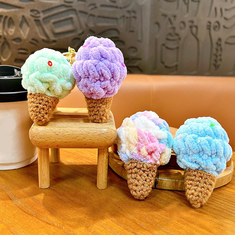 1PC Ice Cream Keychain Bag Pendants With Colorful Scoops Cute Mini Waffle Cones Perfect for Handbags Women