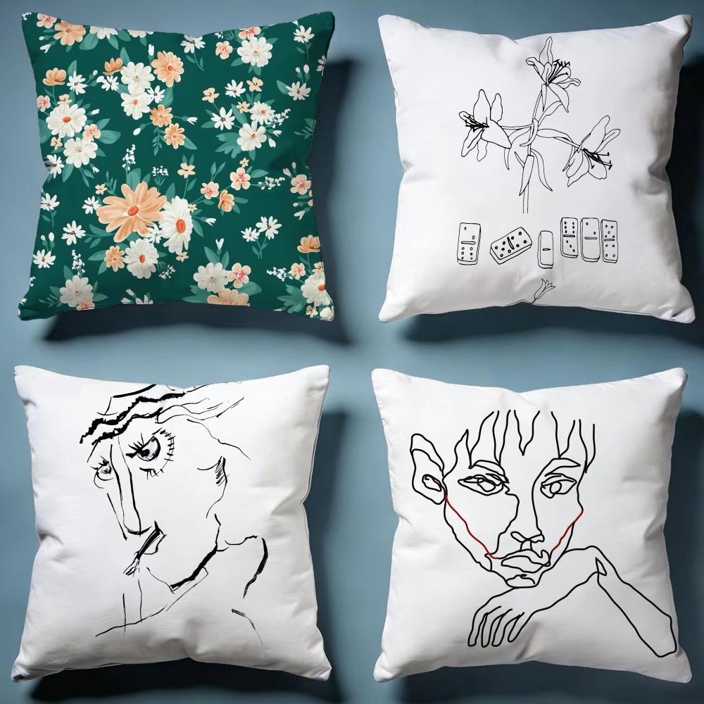 Minimalist Art Drawing Cushion Cover Soft Decorative Pillow Case Suitable for Bedroom Sofa Car Travel Use