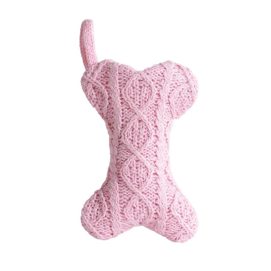 Multi-Color Cable Knit Dog Bone Christmas Ornament Socks