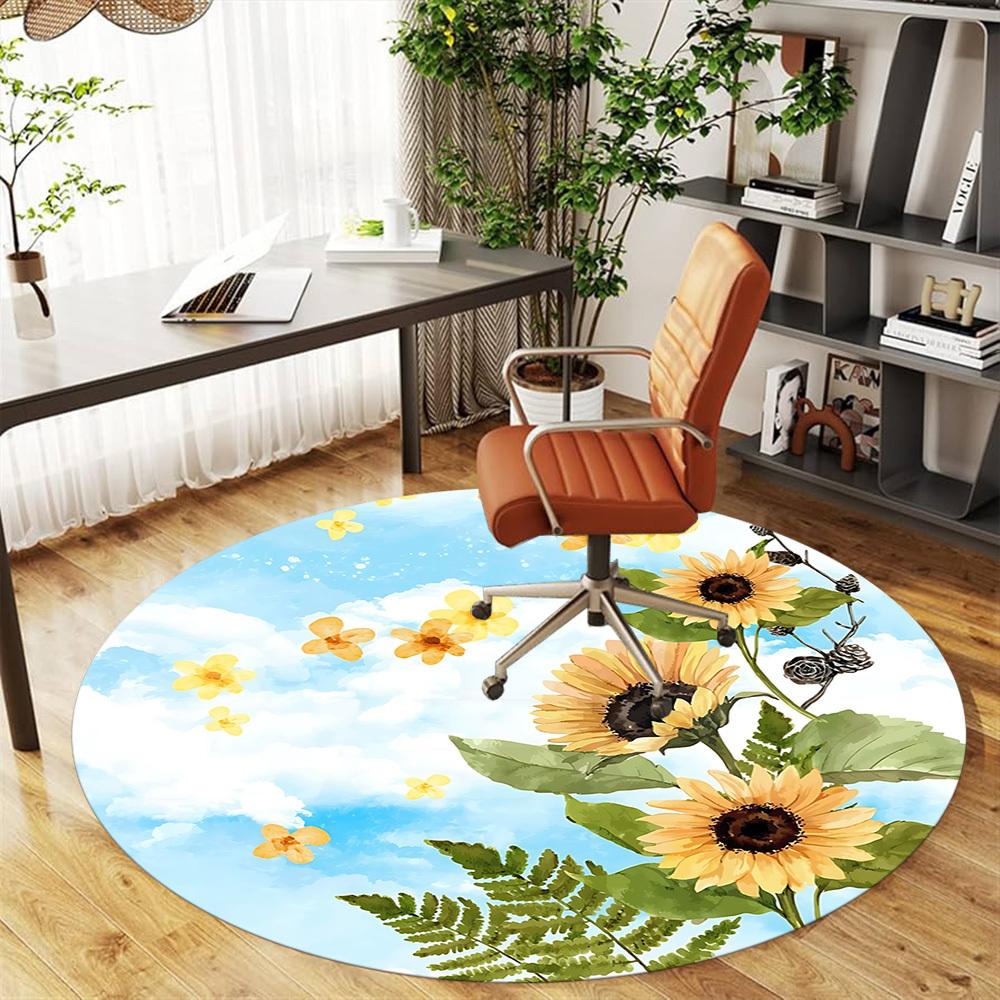 1pc Sunflower Clouds Round Chair Mat Area Rug - Non-Slip, Floor Mat for Office, Bedroom, and Indoor Decor C1125565