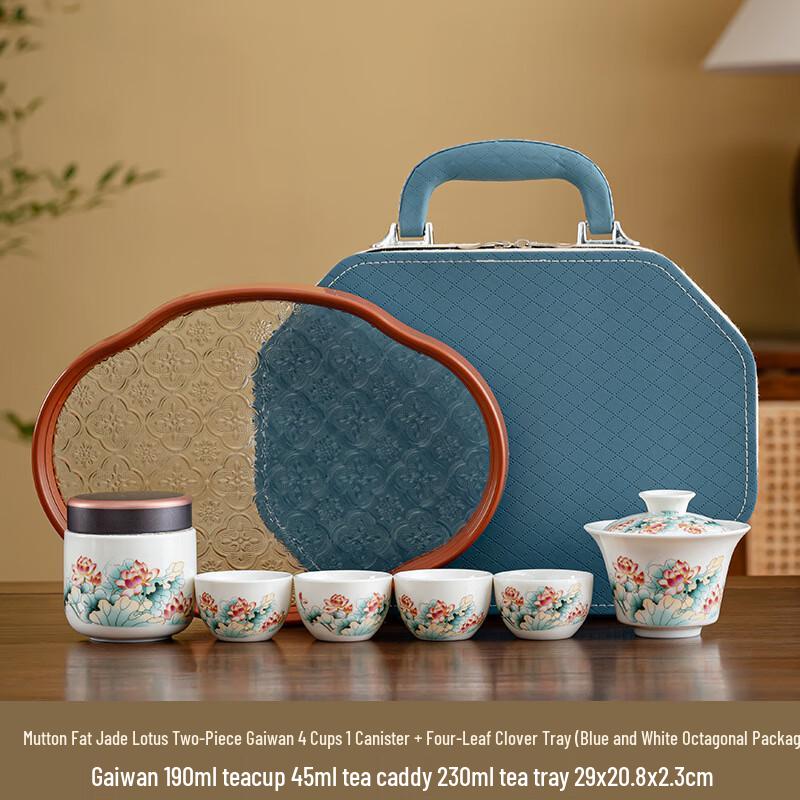 

Gongfu Ceramic Tea Set with Lotus Gaiwan