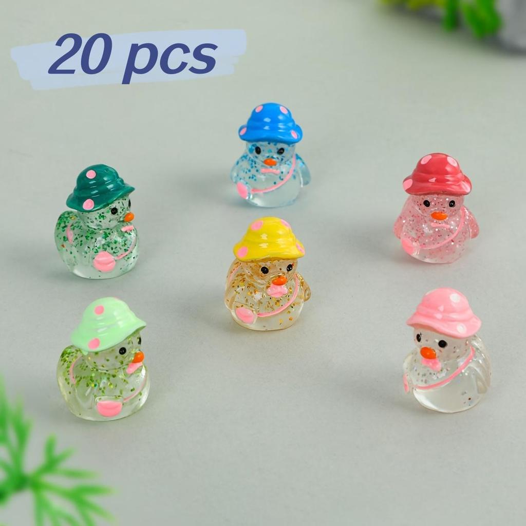 20 Glow-in-the-Dark Duck Decorative Statues - Resin Fan-shaped Edge Miniature Statues, Soft Colors, Unique Home and Holiday Deco
