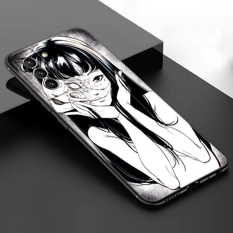Japanese Horror Manga Black Silicone Phone Case For Samsung Galaxy S23 S21 S20 FE S24 S22 Ultra S10E S10 S9 S8 Plus