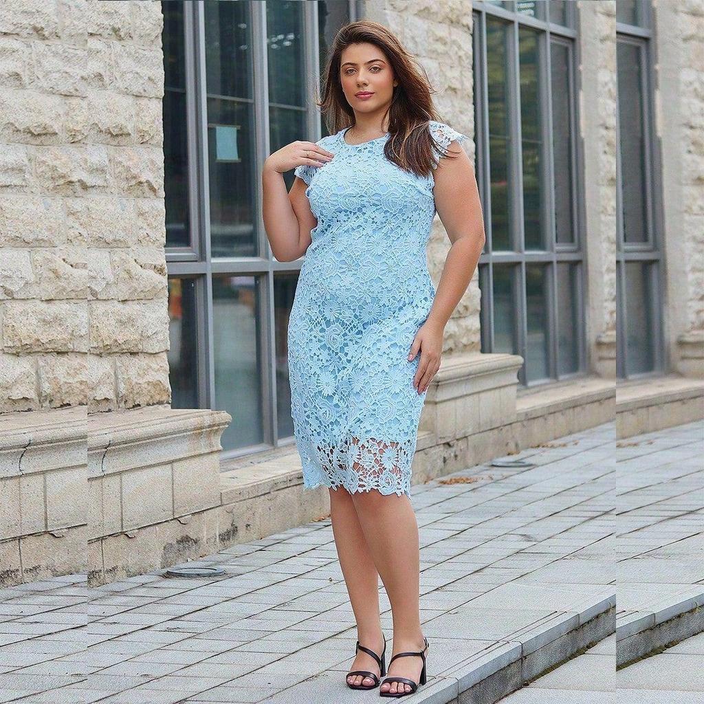 Marked Plus Size European & American Pencil Dress: Sexy Slimming Lace Bodycon