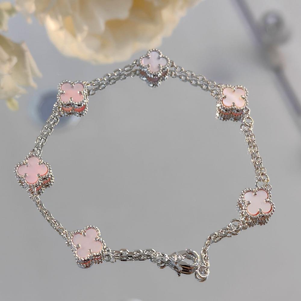 Изысканный Мини Браслет Клевер - Легкая Роскошь Высококачественный Фиолетовый Халцедон Цветочный Браслет для Женщин