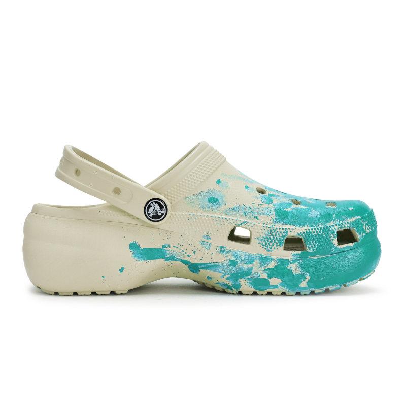 Crocs Classic Platform Clog 811 Encounter Scene Special Shoe Box Fluid Ink Splash Hole Shoes Women's Bone White Tiffany