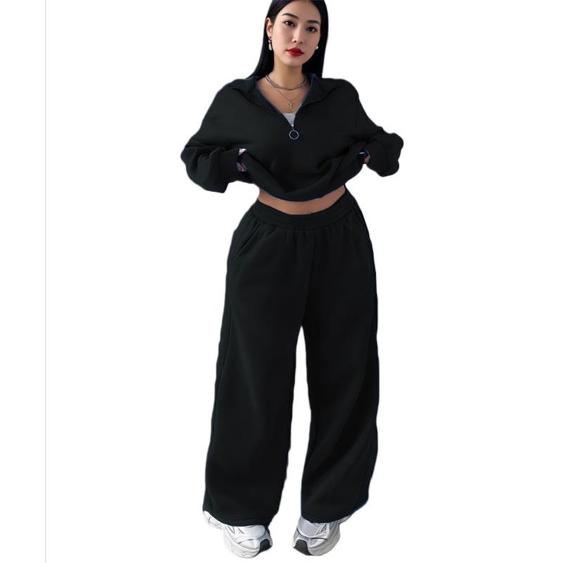 Women's 2 Piece Casual Tracksuit Half Zip Sweatshirt And Elastic Waist Wide Leg Pants Loungewear Set