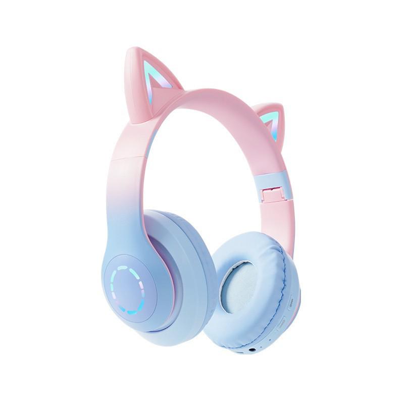 

LED Light-Up Bluetooth Gaming Headphones with Card Slot and Gradient Color Design рожевий/синій