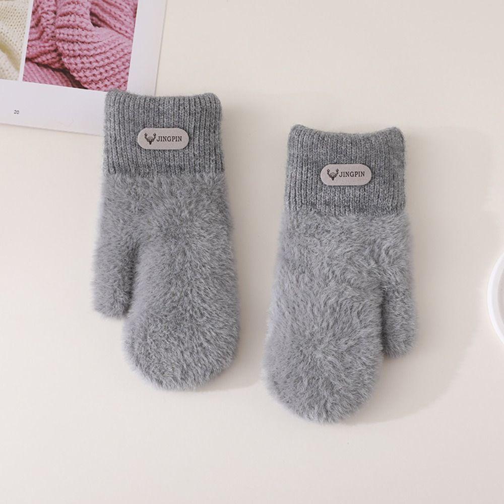 Warm Full Finger Mittens Plush Cycling Driving Gloves Solid Color Solid Color Gloves  Female