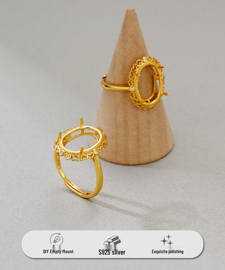 S925 Gold-Plated Sterling Silver Adjustable Oval Ring Setting - Exquisite Fashion Luxury