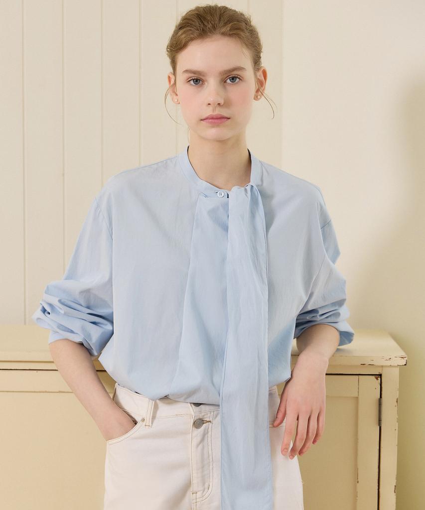 NONLOCAL Scarf Draping Blouse - Blue