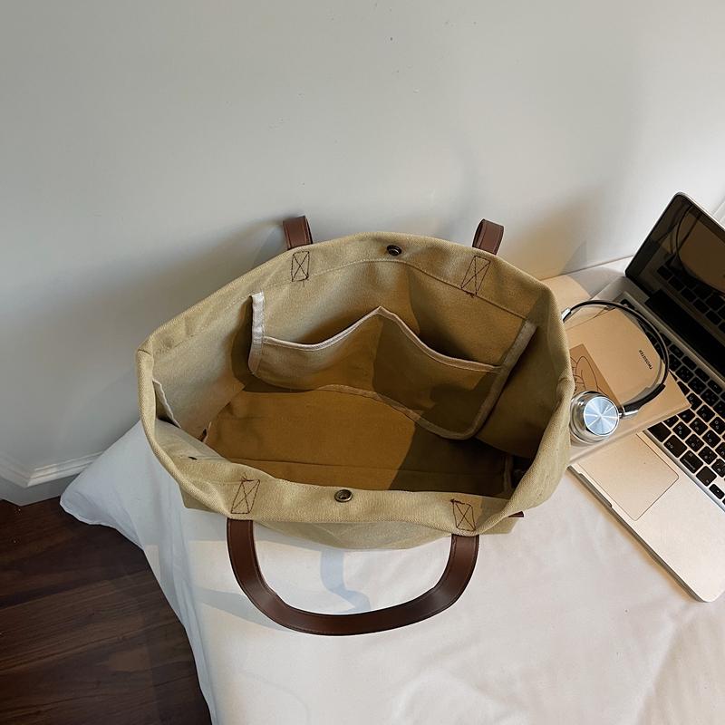 Retro Large Capacity Canvas Bag Solid Color Student Hand Shoulder Bag