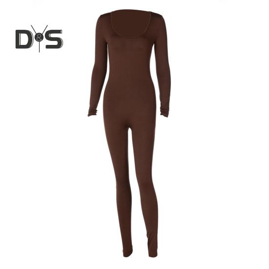 

Женский комбинезон бесшовный с круглым вырезом, приподнятый по ягодицам, облегающий, однотонный, компрессионный, однотонный, с длинными рукавами, эластичный, длинный, комбинезон для йоги, нижняя одежда S кофейный