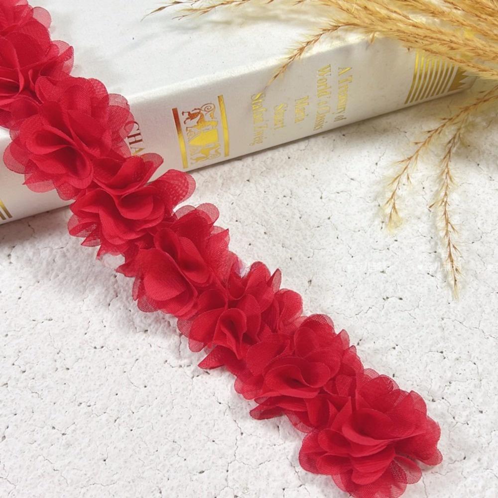 10Yards New 5cm Width Chiffon Flowers Lace 3D Handmade DIY Lace Multicolor Pleated Lace for Craft Sewing