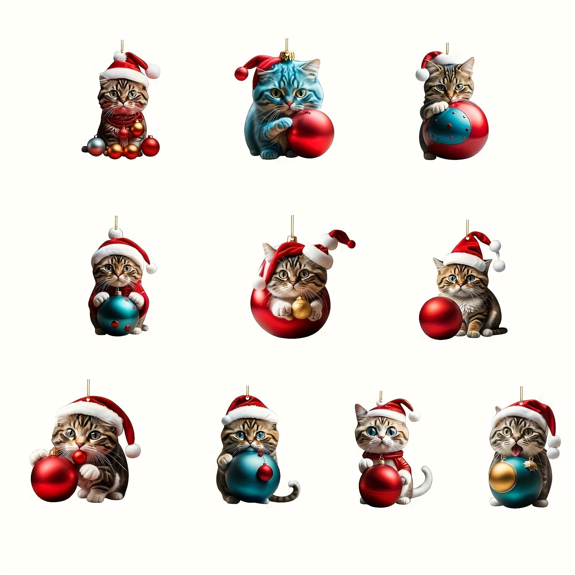 

Набор из 10 акриловых рождественских украшений в виде кошек, пластиковые котята в шляпах Санты, подвесные украшения для рождественской елки, брелок для зеркала автомобиля, декор для дома и вечеринки pack of 10