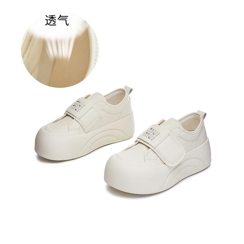 

Первый слой коровьей кожи маленькие белые туфли для женской осени и зимы 2025 года новые туфли на липучке с большой головой для женского повседневного универсального s на толстой подошве 40