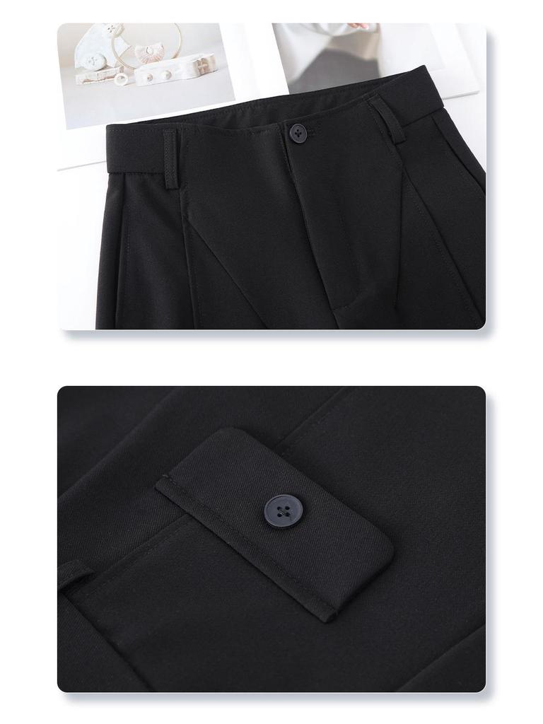 Women's Spring 2025 Gray High-Waisted Wide-Leg Drapey Pants - Elegant and Loose Straight-Leg Fit for Spring/Summer Season
