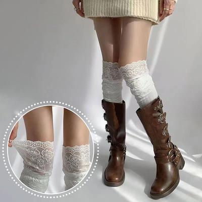 Medias altas de encaje sexy de color liso para mujer y niña, hasta el muslo, por encima de la rodilla, cálidas, estilo Lolita