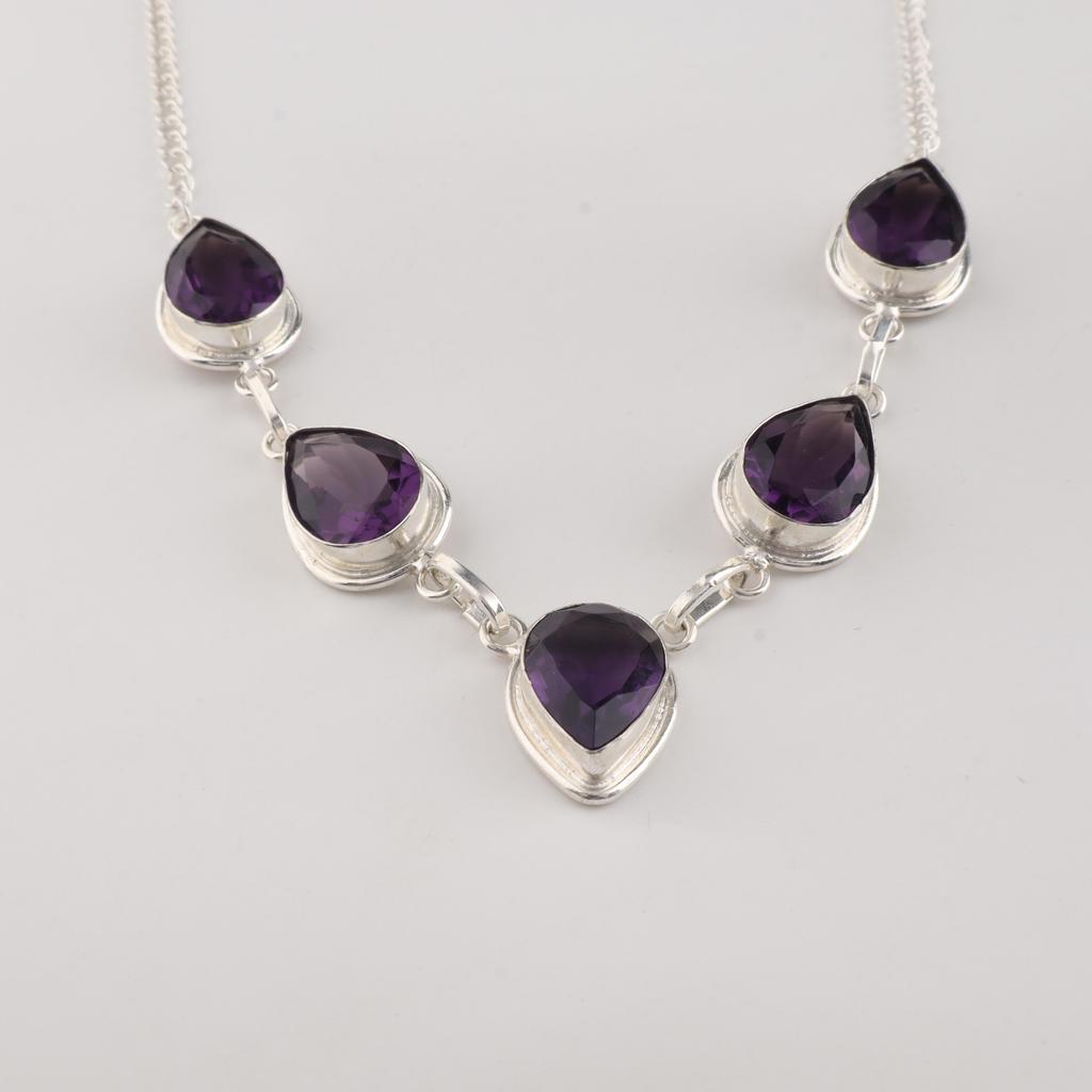 Amethyst Gemstone 925 Sterling Silver Necklace, Handmade Amethyst Jewelry, Christmas Jewelry RN-1-16