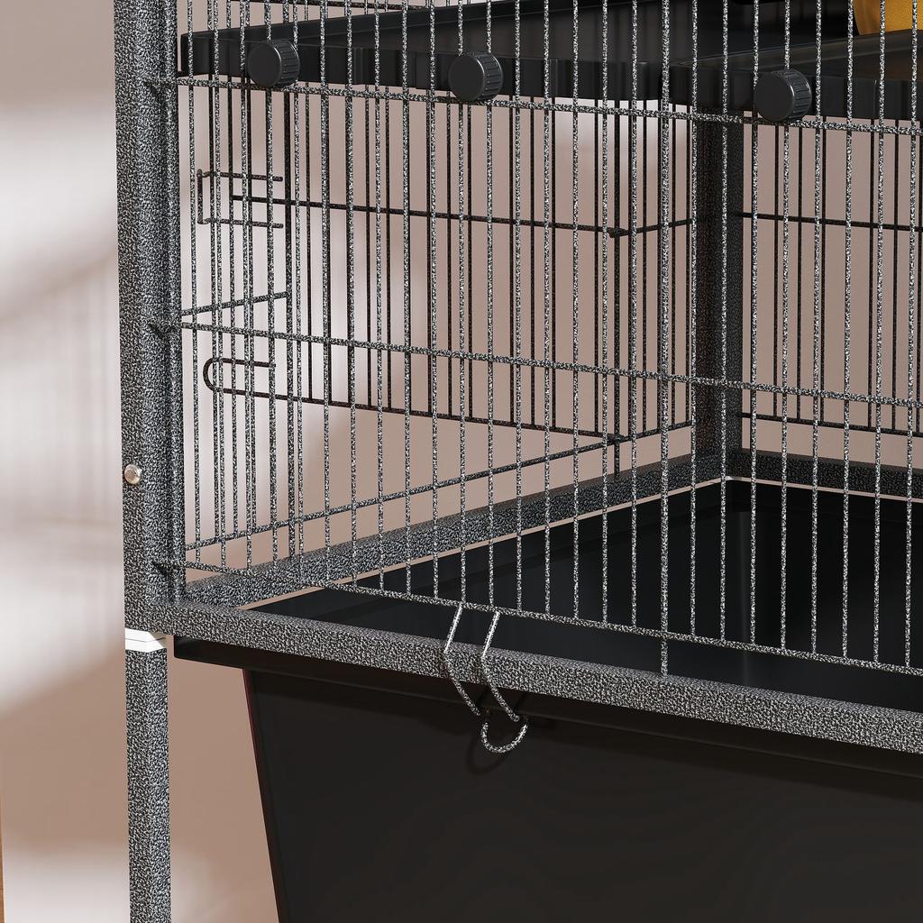 5 Levels Rolling Small Animal Cage with Non Slip Ramps, Slide Out 16cm Deep Tray, 88 X 48 X 150.5cm, Dark Grey