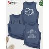 Line Floral Letter Combination Gift Print Pattern Round neck3Pack of Sleeveless Vests for Women In Spring, Summer, and Autumn