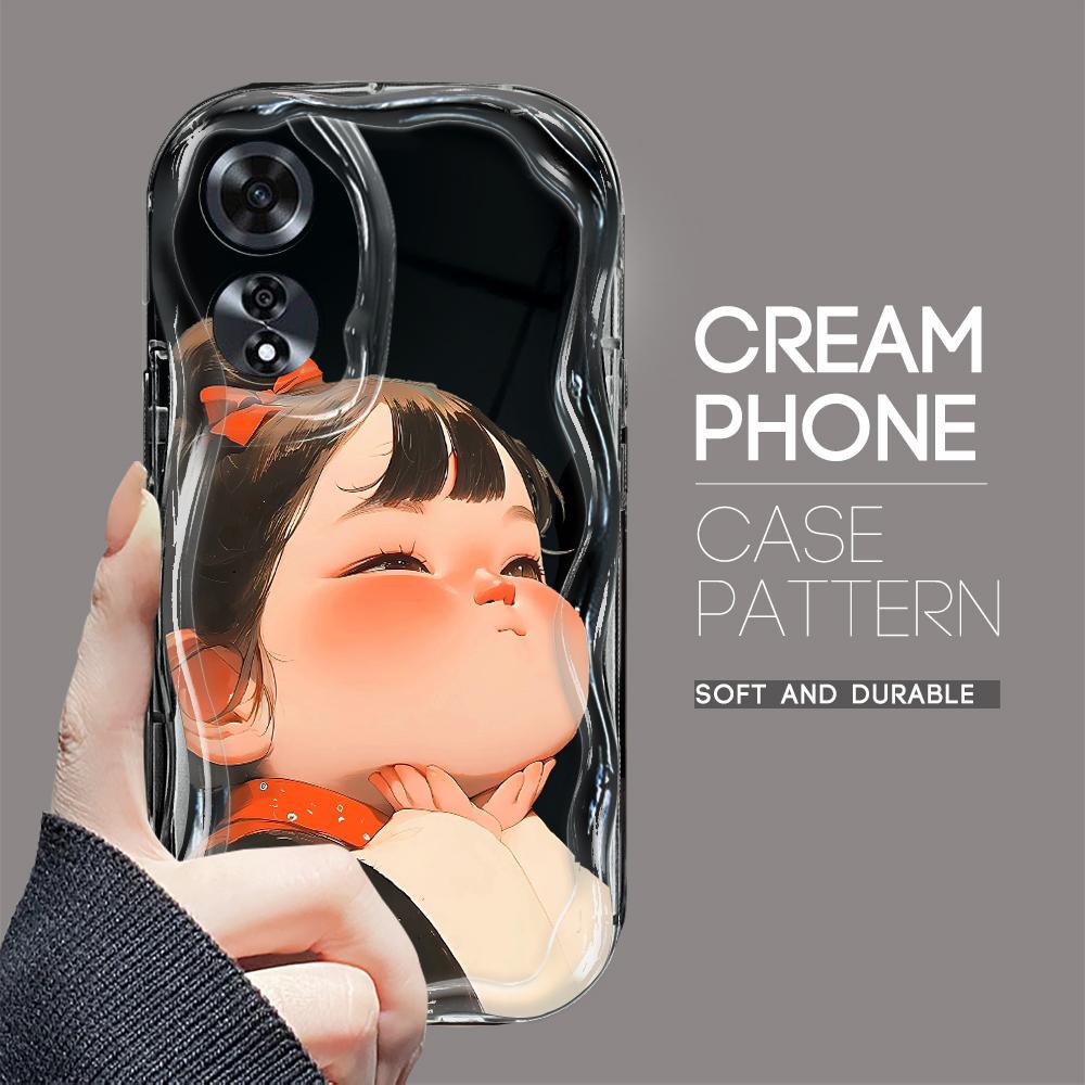 For OPPO A17 A18 A38 A58 A98 Reno7 Z 8Z 8T 11F 11 Pro Realme 12 Lite 12 Pro C30 Cute Girl Cream Texture Soft Silicone Full Lens Protect Phone Case