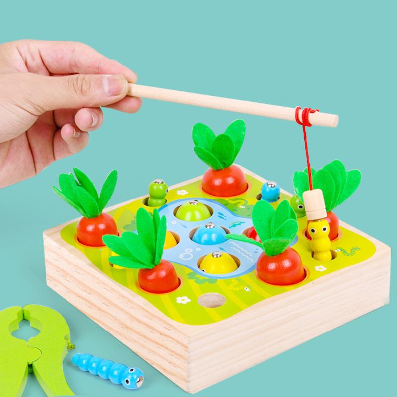 Toys Carrot Montessori Harvest Toddler Shaped Matching Game Fishing Wooden Skill