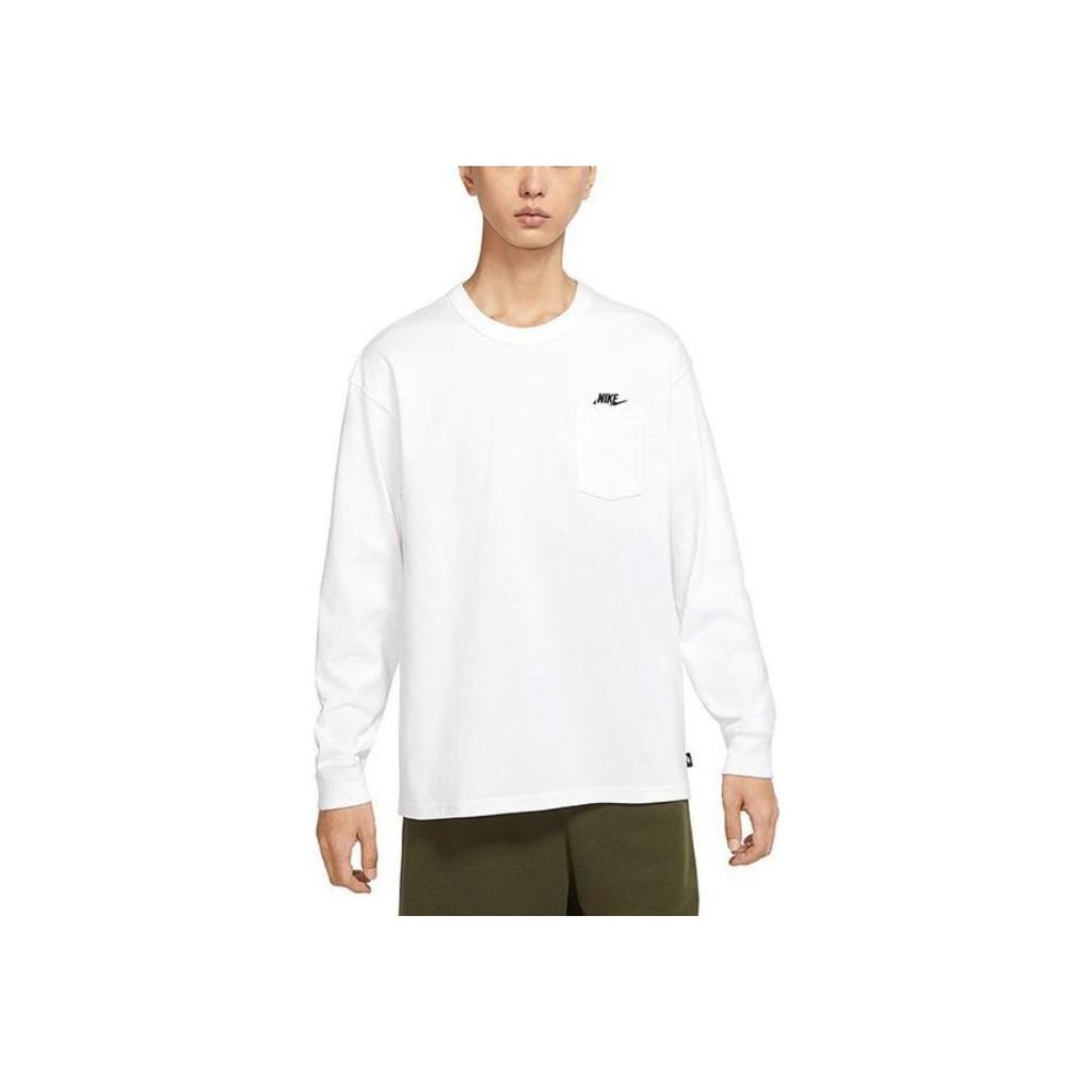 Nike Solid Color Letter Logo Sport Casual Round Neck Long Sleeve T-shirt Men Tops White DR7930-100