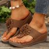 Retro Flower Decor Wedge Slippers Women Summer Clip Toe Wedge Sandals Woman 43 Light Non-Slip Beach Flip Flops