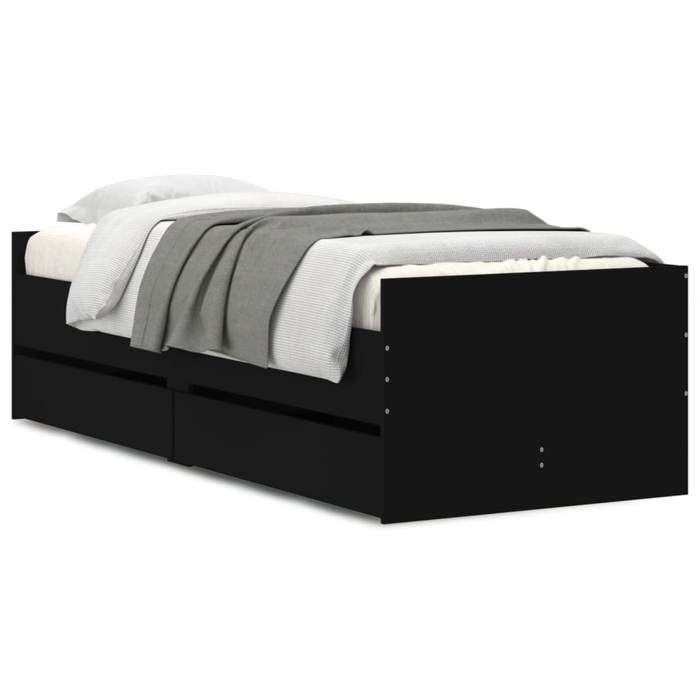 VidaXL Bed Frames with Drawers, Single Bed with Slat Base, Adult Bedroom Bed, Modern, Black 90x190 Cm Wood 3207351